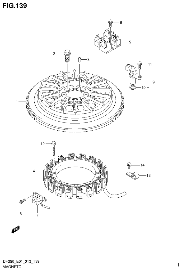 Suzuki DF200T, DF200Z, DF225T, DF225Z, DF250T, DF250Z MAGNETO (DF225Z E40) parts diagram